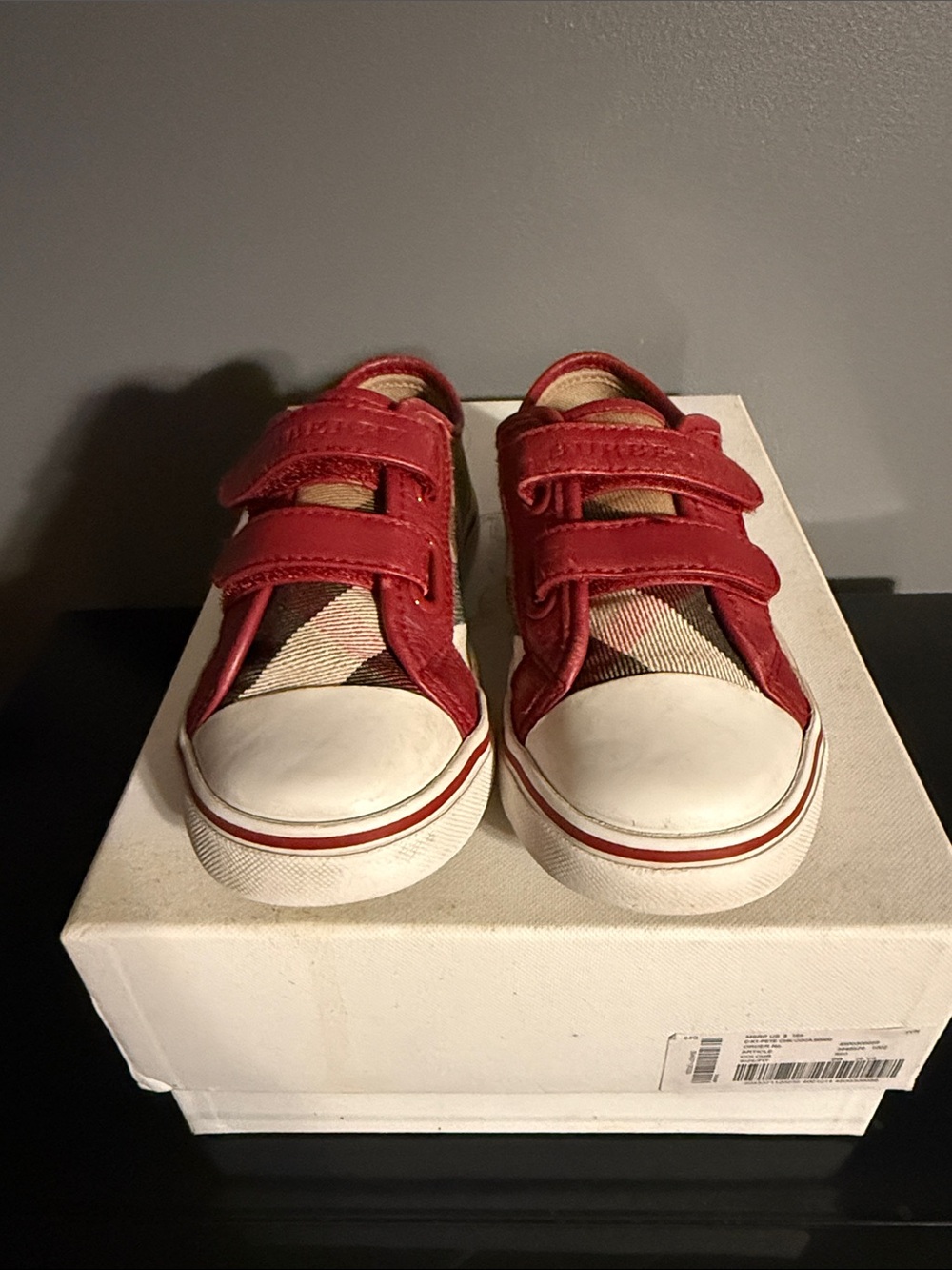 Burberry Red Plaid Kids Velcro Sneakers